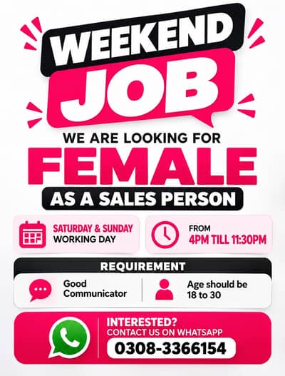 Sales Girl Required For Shop