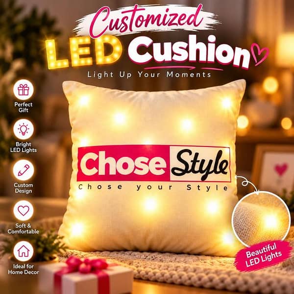Customized LED Cushion with Photo & Name – Personalized Light Up Pillow for Birthday, Anniversary, Wedding & Home Decoration