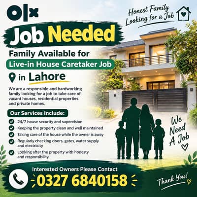 Need job for Live-in House family Caretaker in Lahore