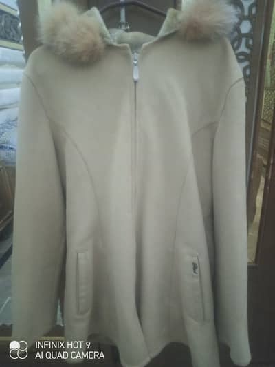 Mackintosh Newengland wool and fox fur coat, Large, Ivory