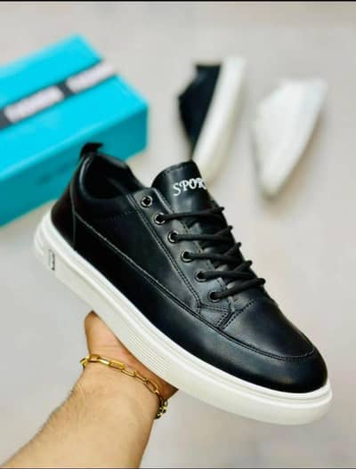 Black Rexine Casual Sneakers For Men