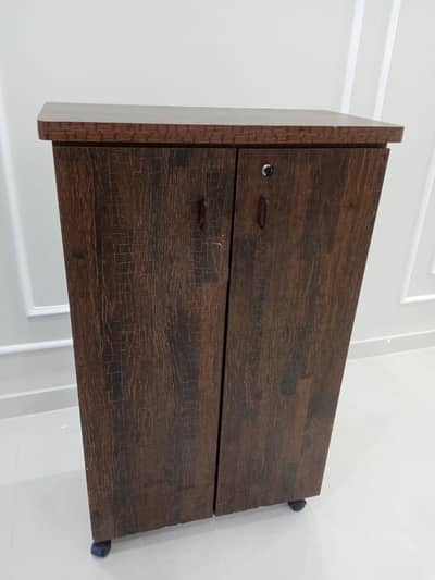 Wooden Storage Cabinet with Lock & Wheels | Dark Brown