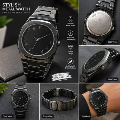 Stylish Black & Silver Metal Watch for Men | Premium Look