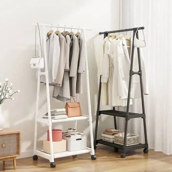 T  Clothes Hanging Stand - Hanging Stand for Clothes - Corner Rack - Cloth Hanging Stand - Clothes Hanging Stand for Room - Cloth Stand - Clothes Hanging Stand for Bedroom - Corner Cloth Rack with 3 Layers Storage Shelves & Double Hooks