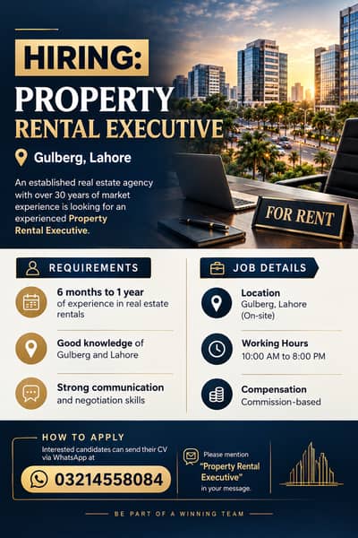 Property Rental Executive Required - Gulberg Lahore