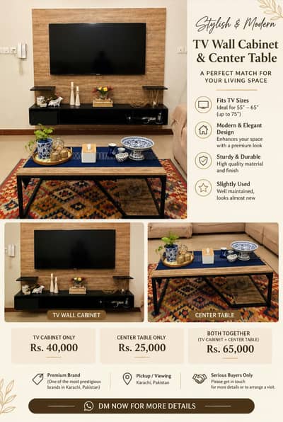 ELEGANT TV WALL CABINET & MATCHING CENTER TABLE FOR SALE