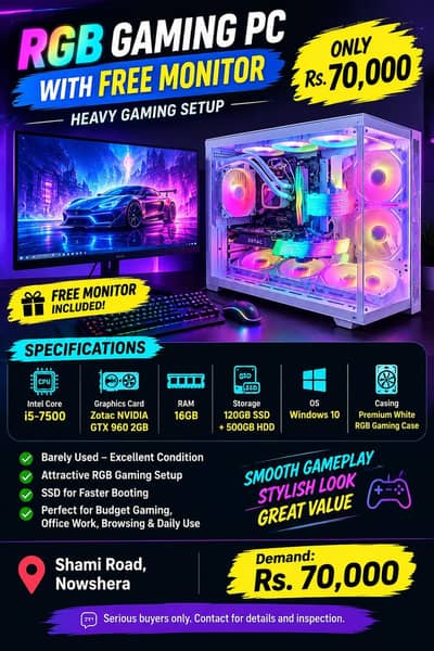 Gaming PC Core i5-7500 | 16GB RAM | GTX 960 2GB | Free Monitor
