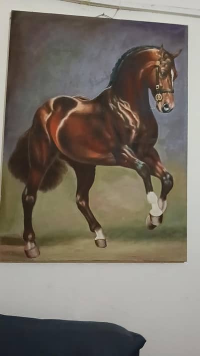 Large Brown Arabian Horse Oil Painting - Handmade Canvas