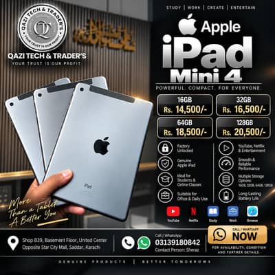 Apple iPad Mini 4 16GB/32GB/64GB/128GB Storage