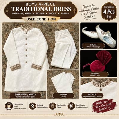 Boys’ Traditional Sherwani Dress 4-Piece Set