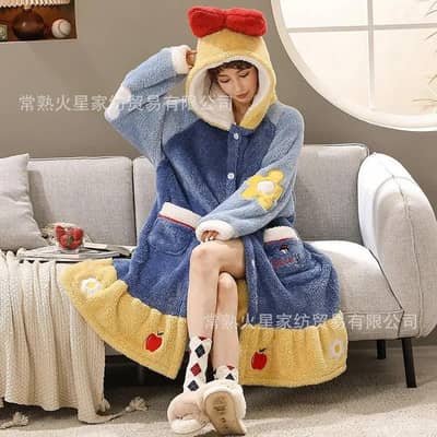 Women Hooded Fleece Pajamas Snow White Cute Winter Home Wear