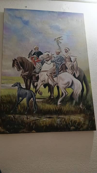 Arabian Falconry Hunt Painting - 3 Horsemen with Falcon & Dog