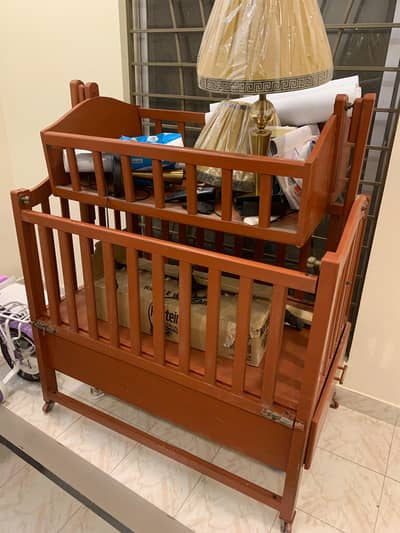 baby heavy wooden cot with jhoola