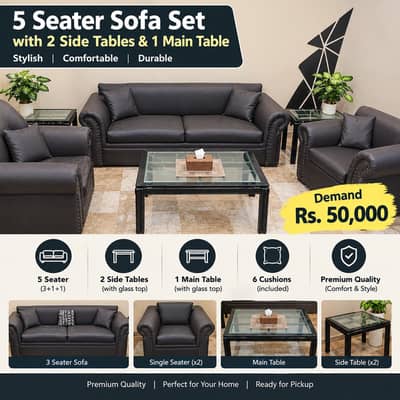 5 Seater Sofa Set with Tables