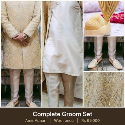 Amir Adnan Groom Sherwani Complete Set with Khussa, Worn Once