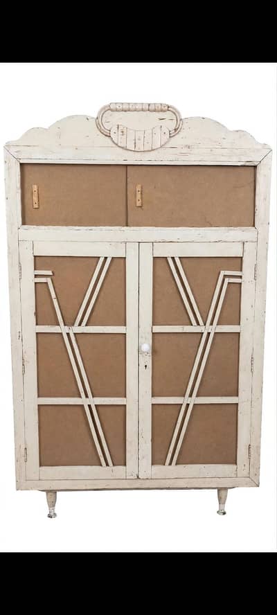 White wooden almari- 2 door storage cupboard