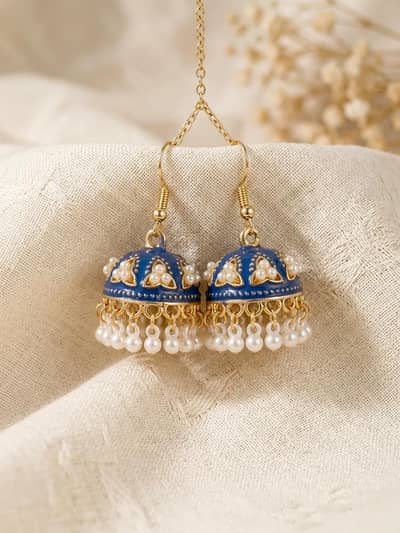 Women Funky Jhumka Earrings Gold Plated Multicolor 2 Pcs