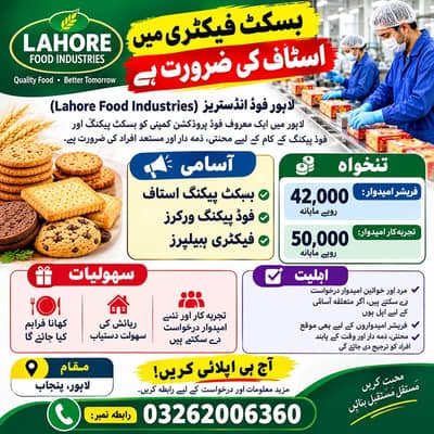 Biscuit Factory Packing Staff Required | Male & Female Factory Jobs