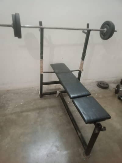 beanch with complete set Road and dumbbell with weight