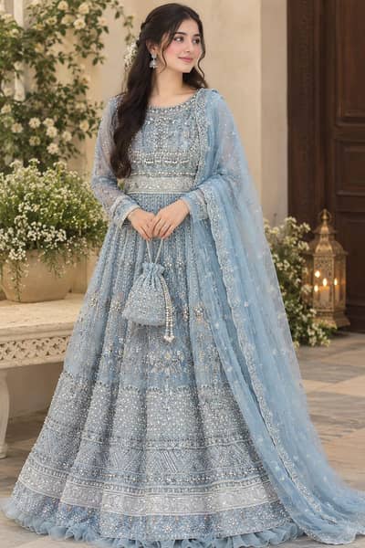 Party Wear Dress – Sky Blue