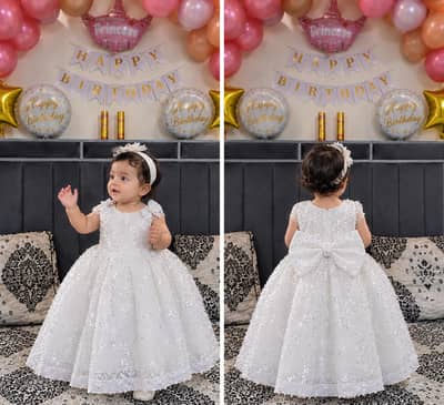 Beautifully baby girl party wear fairy frocks / white and purple