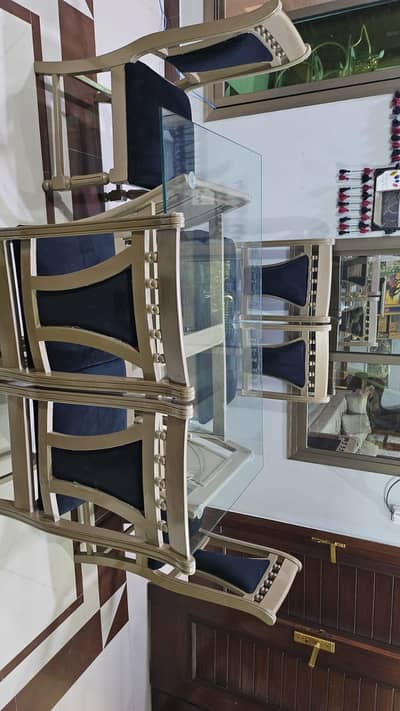 Gray-bageni wood glass table with 6 chairs