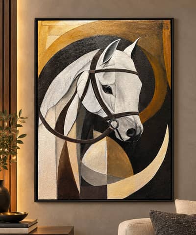 Abstract Horse Painting on Canvas – Handmade Wall Art