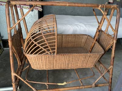 Beautiful Handmade Wicker Baby Cradle with Wooden Frame
