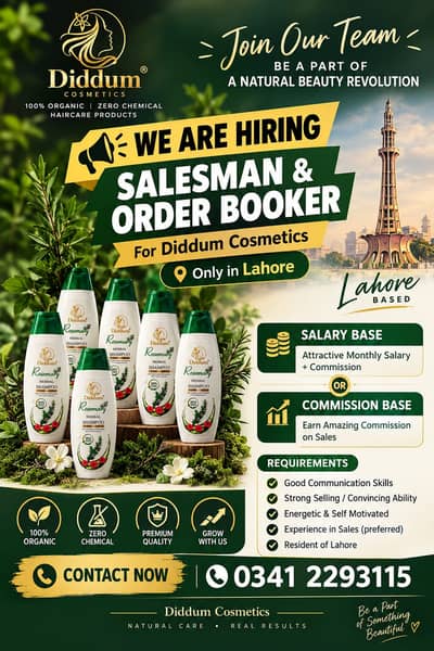 Salesman & Order Booker Required in Lahore | Diddum Cosmetics | S + C