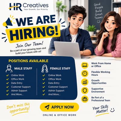 we are hiring staff male and female for online and office work