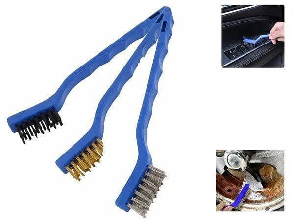 3 Pcs Mini Wire Brush Set – Brass, Nylon & Stainless Steel Detailing Brushes