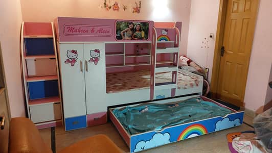 Kids Bunk Bed Set with Storage, Wardrobe & Trundle Bed (3 Beds)
