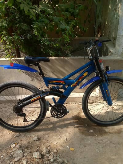 Sporty blue modified bicycle with Police light & huter & battery