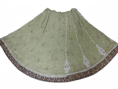 Bridal Lehnga 3 Piece Heavy Embroidered Pista Green + Navy Blue Choli
