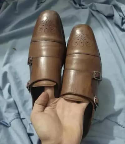 White Chunky loafer Size 44/10 Brown Monk Strp formal 43/44