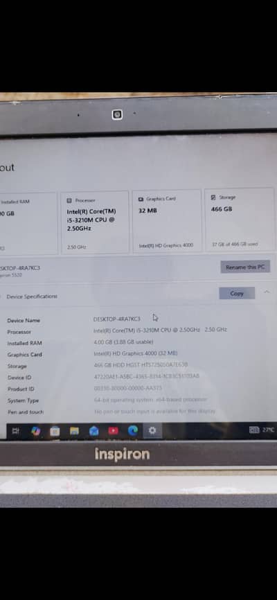 dell Inspiron laptop 4gb ram 500 storage