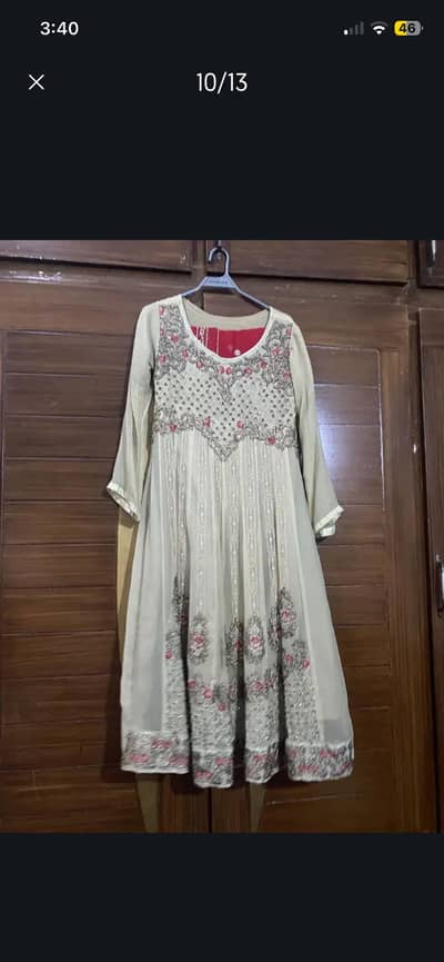Fancy Embroidered Short Frock - 3 Piece - Worn Once