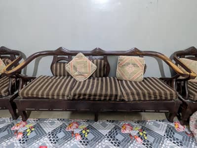 Urgent Sale: Solid Wooden Sofa Set (3 Seater + 2 Armchairs)