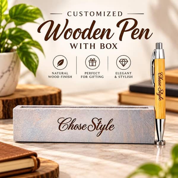 Personalized Wooden Pen with Box – Custom Name Engraved Bamboo Pen – Elegant Desk Accessory & Gift Set