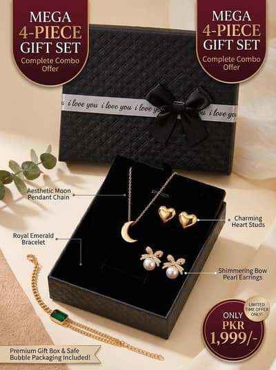 Luxury 4-Piece Aesthetic Gold Jewelry Gift Set Combo Box for Girls
