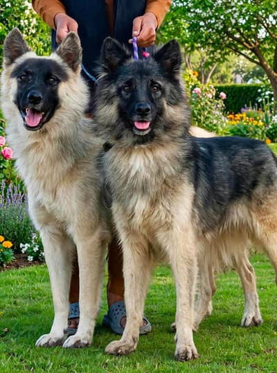 German Shepherd Long Coat / Heavy Coat GSD Dogs / Black & Tan Pair
