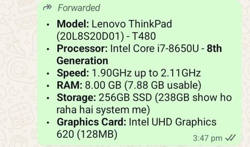 Lenovo laptop new condition 8 th generation