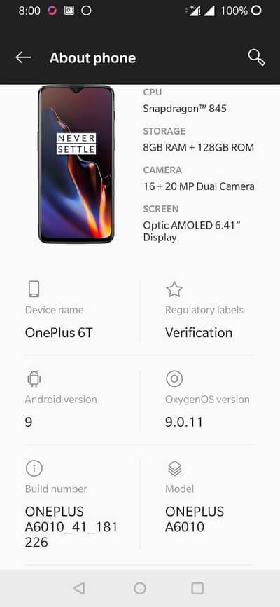 One Plus 6T official pta approved 8/128