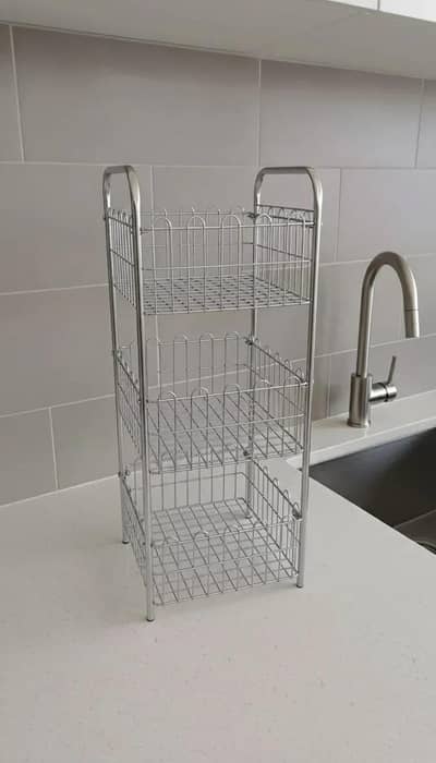 Three tier chrome metal kitchen storage rack