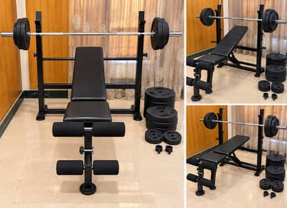 Bench press | 46 kg Rubber plates | Barbell Gloves /Home Gym