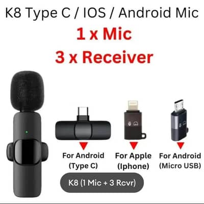 k8 wireless laviar microphone for type c  and iphone best for vlogging