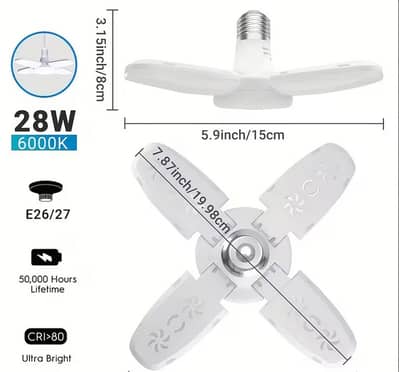 28w E26/E27 Socket Foldable Led Bulb 4 Adjustable Panel Bedroom Garage