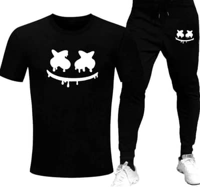 Men's Black Graphic Track Suit Cotton Slim Fit