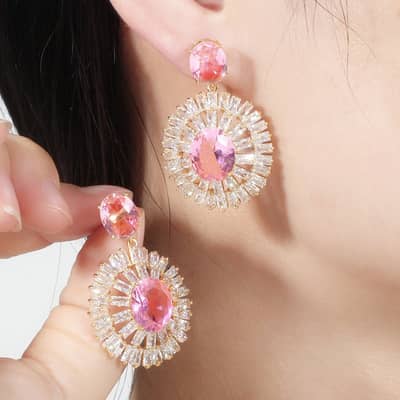 Dazzling Gold Plated Round Drop Earrings