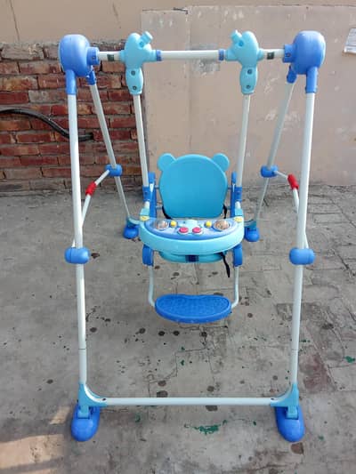 Baby Swing for Sale – Blue & White Baby Swing with Comfortable Seat